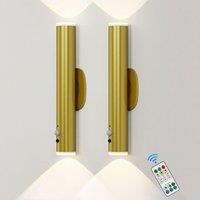 Harper Living 2 Packs Battery Operated Wall Lights with Motion Sensor, Rechargeable Wall Lamp Indoor, LED Wall Sconce, Gold