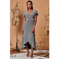 Jolie Moi Women's Metallic Effect Ruffle Hem Maxi Dress in Silver | Size: 10