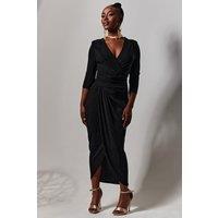 Jolie Moi Women's Wrap Sparkly Maxi Bodycon Dress in Black | Size: 10