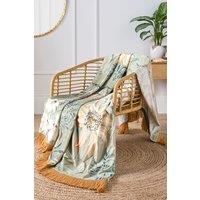 Soiree 'Sagara' Large Floral Print Soft Touch Velvet Throw in Green | Size: 130 cm x 180 cm