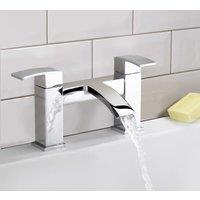 Nes Home Chrome Square Bridge Deck Mounted Waterfall Bath Filler Tap in Metallic Silver
