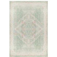 Kukoon Pastel Green Distressed Persian Medallion Non Slip Washable Low Pile Rug in Light Green | Size: 200 cm x 290 cm