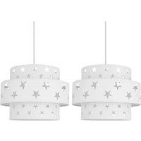 First Choice Lighting Pair of White Star Two Tier Light Shades