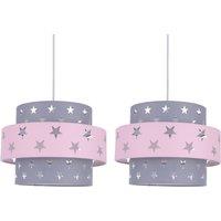 First Choice Lighting Pair of Pink & Grey Star Two Tier Light Shades