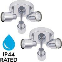 First Choice Lighting Pair of Chrome 3 Light IP44 Bathroom Round Spotlight Plates in Silver