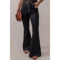 Black High Waist Button Front Flare Jeans -Size 14