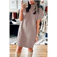 Simply Taupe Patch Pocket Ribbed Knit Short Sleeve Sweater Dress