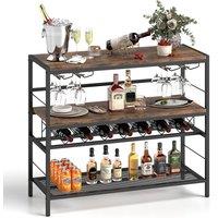 Gymax Industrial Wine Rack Freestanding Wine Bar Table With 4 Glass Holders in Brown