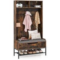 Gymax 4-in-1 Coat Rack 170cm Tall Hall Tree Entryway Bench With Seat Cushion in Brown