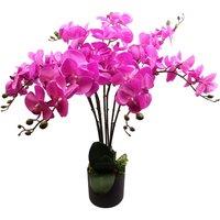 Leaf 85cm Artificial Deluxe Bush Orchid Dark Pink with Black Pot