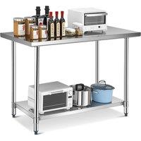 Gymax Stainless Steel Kitchen Work Table 120CM Prep Table With Under Shelf in Metallic Silver