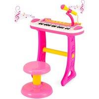 Gymax 31-Key Piano With Stool Set Kids Electronic Keyboard With Microphone in Pink