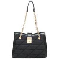 JFY Women's Golden Chain Handle Flap Lock Tote Bag in Black