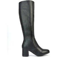 XY London Women's 'Honey' Knee High Boots with Mid Block Heel & Inside Zip in Black | Size: 8