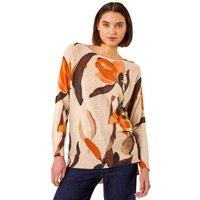Roman Women's Floral Print Tunic Jumper in Tan | Size: 12