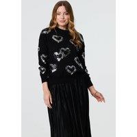Izabel London Women's Heart Sequin Embellished Knitted Jumper in Black | Size: 8