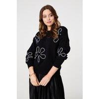 Izabel London Women's Abstract Textured Long Sleeve Jumper in Black | Size: Medium
