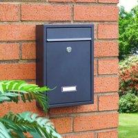 mysmartbuy Black Wall Mounted Lockable Letterbox - Weather Resistant Galvanised Steel Modern Design Mail Letter Box - H32 x W22 x D8.5cm