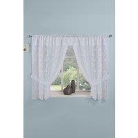 Tyrone Textiles Kew White Embroidered Floral Window Set with Attached Valance & Matching Tie Backs | Size: 290 cm width x 137 cm drop