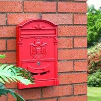 mysmartbuy Wall Mounted Lockable Letterbox - Weather Resistant Galvanised Steel Retro Style Post Mail Box - Measures H41 x W25.5 x D9cm in Red