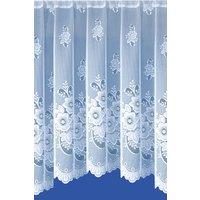 Tyrone Textiles Floral Design Net Lace Curtain Jardiniere with Elevated Base in White | Size: 254 cm width x 106 cm drop