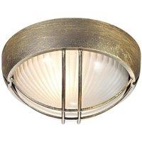 Happy Homewares Die Cast Aluminium Outdoor Circular Bulkhead Porch or Wall Light in Metallic Gold