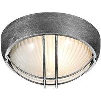 Happy Homewares Die Cast Aluminium Outdoor Circular Bulkhead Porch or Wall Light in Silver