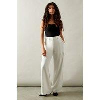 Wallis Women's Wide Leg Cargo Satin Trousers in Ivory | Size: 14