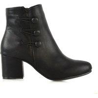 XY London Women's 'Ruth' Low Mid Block Heel Button Tie Ankle Boots With Zip Fastening in Black | Size: 8