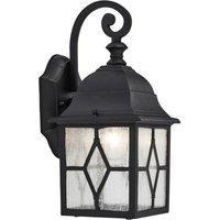 Happy Homewares Traditional Outdoor Matt Black Wall Lantern Light with Cathedral Lead Glass