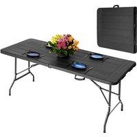 Novecrafto 6ft Folding Table - Portable Black Plastic Trestle Table with Steel Frame, Easy to Fold & Store, For Indoor & Outdoor Use