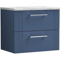 Balterley 2 Drawer Wall Hung Vanity Unit Grey Laminate Worktop, Blue 600mm