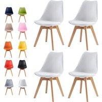 MCC Direct Set of 4 Dining Chairs Wooden Legs & Padded Seat Cushions Eva in White