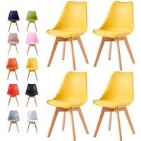 MCC Direct Set of 4 Dining Chairs Wooden Legs & Padded Seat Cushions Eva in Yellow