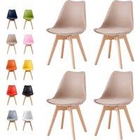 MCC Direct Set of 4 Dining Chairs Wooden Legs & Padded Seat Cushions Eva in Brown