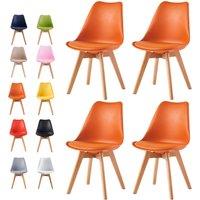 MCC Direct Set of 4 Dining Chairs Wooden Legs & Padded Seat Cushions Eva in Orange