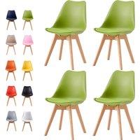 MCC Direct Set of 4 Dining Chairs Wooden Legs & Padded Seat Cushions Eva in Green