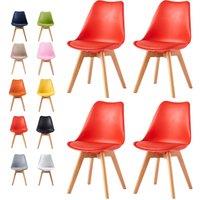 MCC Direct Set of 4 Dining Chairs Wooden Legs & Padded Seat Cushions Eva in Red