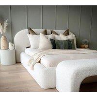 HOB Furniture Curved Lucian Bed, Boucle Teddy Fabric - Hb 152 Cm, Oat in Cream | Size: King