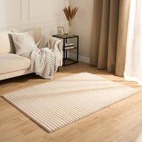 OHS Faux Fur Rug Ribbed Mat Luxury Carpet Anti Slip Runner in Natural | Size: 160 cm x 230 cm