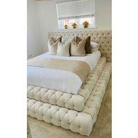HOB Furniture Royal Emporium Bed, Luxury French Velvet - Hb 122 Cm, Cream | Size: Double