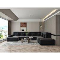 HOB Furniture Luxury Grand Linear U Shape Sofa - Sofa With Coffee Table - 12ftx9ftx6ft in Black