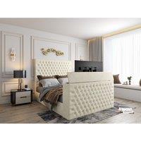 HOB Furniture Tara Upholstered Soft Velvet Tv Bed Frame, Luxury French Velvet, Cream | Size: King