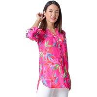 Roman Women's Floral Print Longline Blouse in Cerise | Size: 18