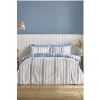 Catherine Lansfield 'Harbour Stripe' Reversible Duvet Cover Set in Blue | Size: Double