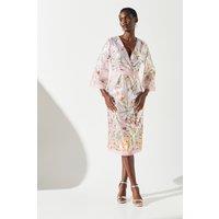 Sequin Embroidered Wrap Front Midi Dress