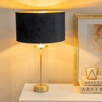 ValueLights Balan Glass with Gold Table Lamp & Velvet with Metallic Gold Inner Shade in Black
