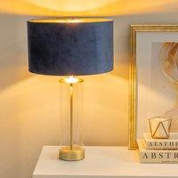 ValueLights Balan Glass with Gold Table Lamp & Velvet with Metallic Gold Inner Shade in Dark Navy