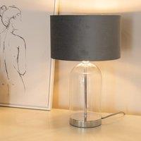 ValueLights Jessy Glass with Silver Table Lamp with Grey Velvet & Chrome Inner Shade & Bulb