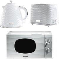 Daewoo Argyle 1.7L Cordless Kettle 2 Slice Toaster & 700W Microwave Set White